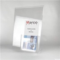 Portacarteles de metacrilato A3 con portafolletos 1/3 A4