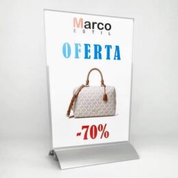 Portacartel de metacrilato Tríptico de A4 con base de aluminio