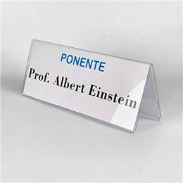 Portacarteles de metacrilato portamombres horizontal a dos caras  21 x 8 cm