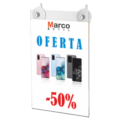 Portacarteles de metacrilato con ventosa