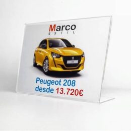 Portacarteles de metacrilato inclinado A5 horizontal