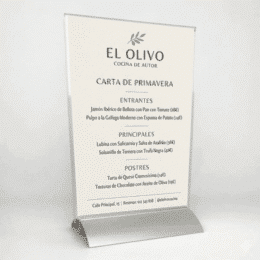 portamenú de metacrilato con base de aluminio