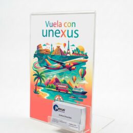 Portacarteles de metacrilato sobremesa con tarjetero