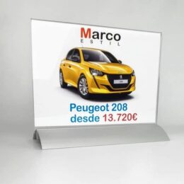 Portacartel de metacrilato A6 horizontal con base de aluminio