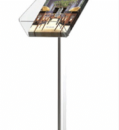 Portafolletos de pie base de aluminio y cajetin de metacrilato A4 Vertical con portacartel