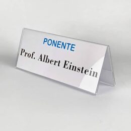 Portacarteles de metacrilato portamombres horizontal a dos caras  21 x 8 cm