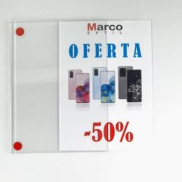 Portacarteles de metacrilato adhesivo Sandwich A5